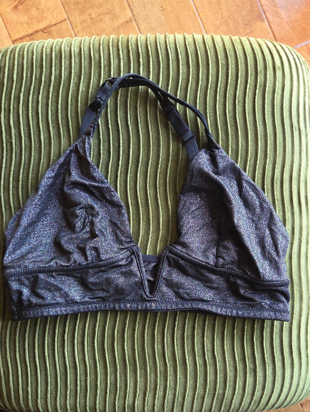 Auden Metallic Black Halter Triangle Bralette